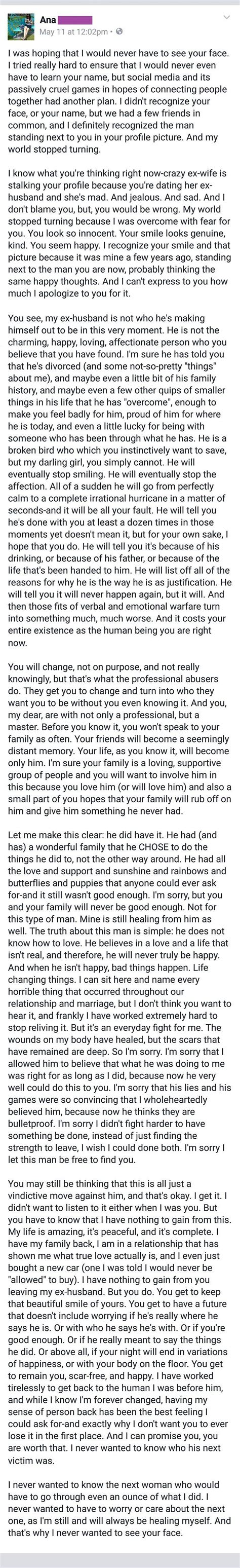 She Finds Abusive Ex Husband S New Gf On Facebook And Writes Her A Letter