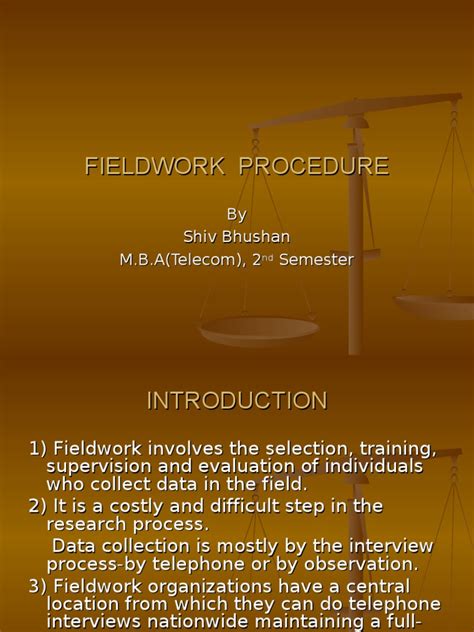 fieldwork procedure  field research questionnaire