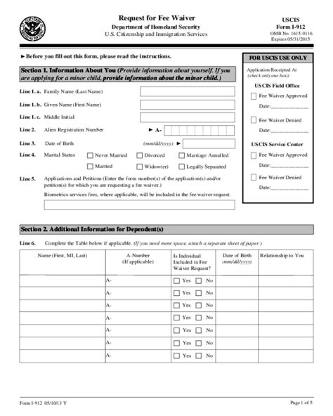 uscis fee waiver form fillable printable  forms handypdf