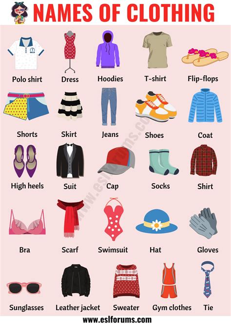 types  clothing  list  clothing names   picture esl forums