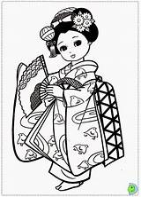 Geisha Dinokids Desenhos Meninas Japonesas Kimono Colorir Cultures Japon Japenese Kokeshi sketch template
