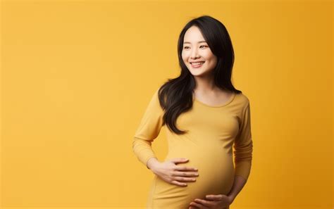 Premium Photo Happy Pregnant Asian Woman Touching Her Belly