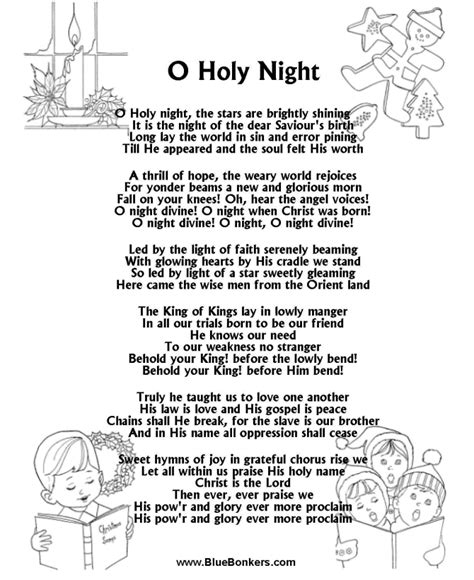 bluebonkers  holy night  printable christmas carol lyrics sheets