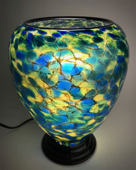 Blue Green And Lime Yellow Glass Lamp By Curt Brock Art Glass Table