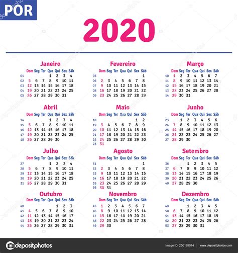 portugues brasileno calendario vector de stock