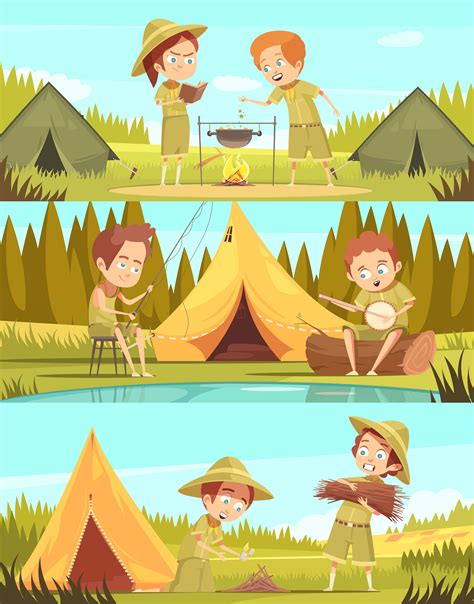 scouts activities cartoon banners set  vector art  vecteezy