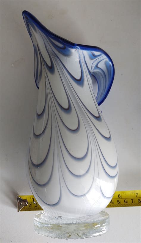 Hand Blown Art Glass Vase White And Blue Swirl Etsy