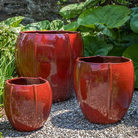 Rib Vault Indoor Outdoor Ceramic Planter Tropical Red Kinsey Garden Decor