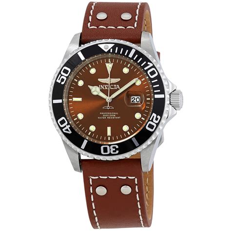 invicta pro diver brown dial brown leather mens