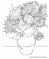Gogh Sunflowers Colorear Tournesols Adulti Kunstwerk Sheet Malbuch Erwachsene Fur Tournesol Coloriages Enfants Vangogh Starry Girasoli Dalla Justcolor Vase sketch template