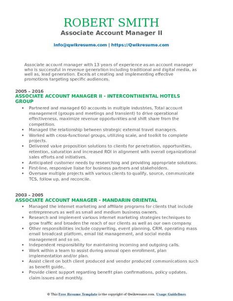 Associate Account Manager Resume Samples Qwikresume