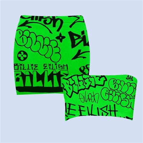 billie eilish  freak city green graffiti tube topskirt set digital