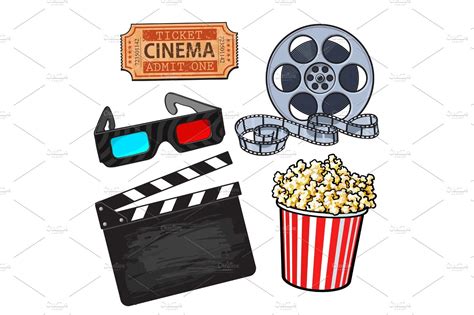 Cinema Objects Popcorn Bucket Film Roll Ticket Clapper