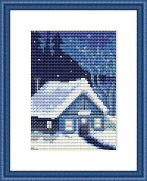 cross stitch color pattern cold winter night cross