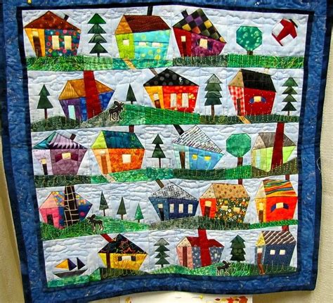 coloful houses clth quilt blanket house quilts house quilt