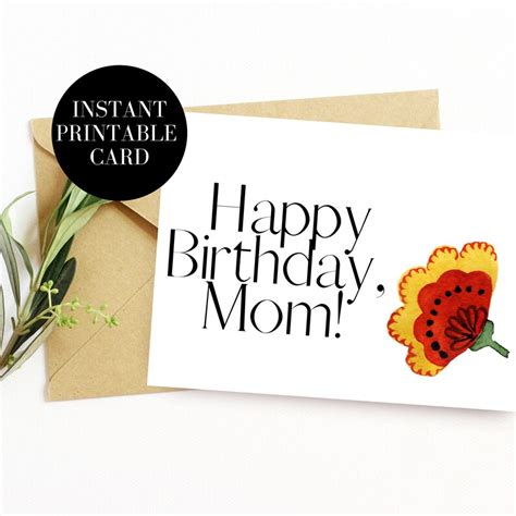 birthday card  mom printable card flower card digital etsy