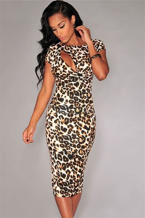 Sexy Women Short Sleeves Leopard Cocktail Dress Online