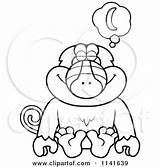 Daydreaming Cartoon Coloring Bananas Baboon Monkey Clipart Outlined Vector Cory Thoman Regarding Notes sketch template