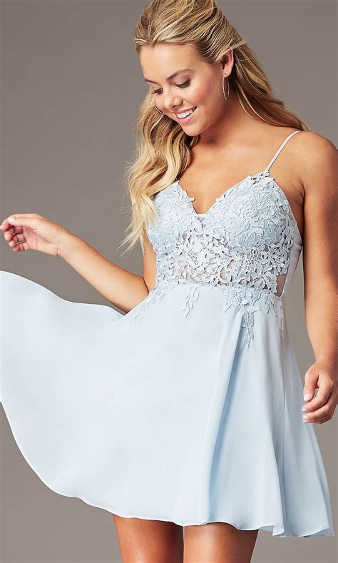 Short Blue Homecoming Party Dress With Lace Promgirl