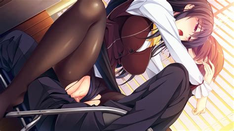 rule 34 ayase hazuki black hair blush breasts censored chair chobipero clothed sex female game