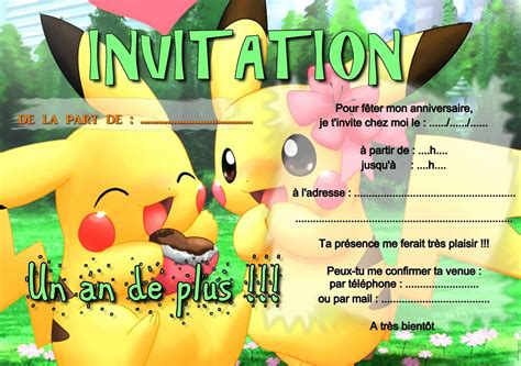 carte d invitation anniversaire garã§on pokemon gratuite Ã imprimer