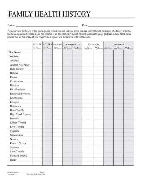 family health history form template