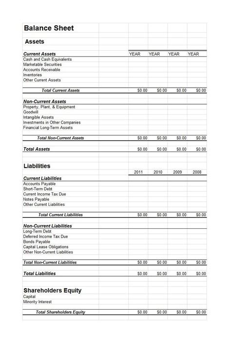 balance sheet templates   docs xlsx  balance sheet