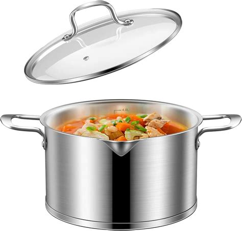 stainless steel stock pot  glass lid lqt  cm  soup pot  pour spoutscale