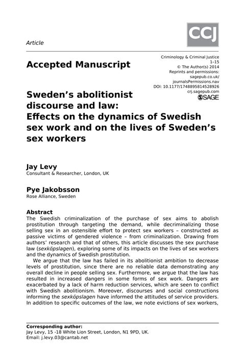 Pdf Sweden S Abolitionist Discourse And Law Effects On The Dynamics