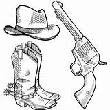 Cowboy Boots Drawing Hat Easy Doodle Gun Drawings Spurs Boot Vector Simple Getdrawings Clipartmag Paintingvalley Group Royalty sketch template