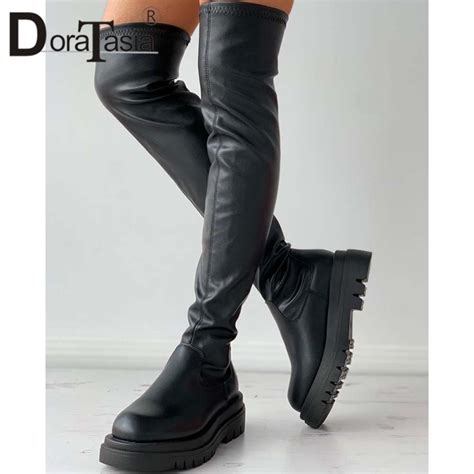 wholesale women  fashion platform thigh high boots slim chunky heels
