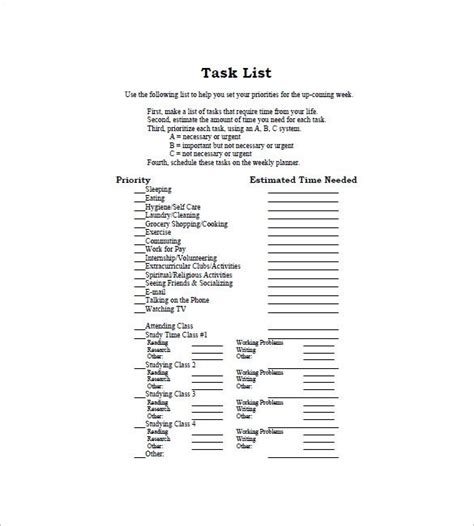 task list templates printable word excel  samples
