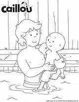 Caillou Coloring Swimming Dad Printable sketch template