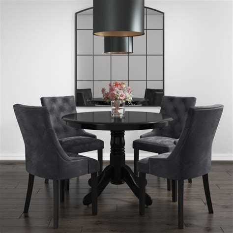small  dining table  black   velvet chairs  grey rhode