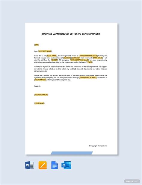 business loan request letter  bank manager template google docs word