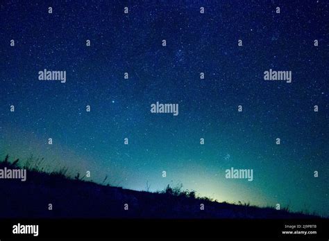 Blue Dark Night Sky With Many Stars Milkyway Cosmos Background Stock