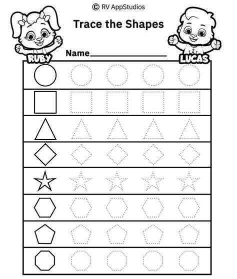 dotted  shapes coloring page shape tracing worksheets tracing