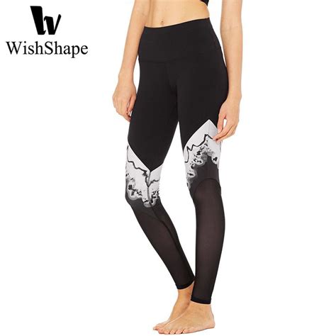sexy yoga pants women high waist mesh sport leggings black white print