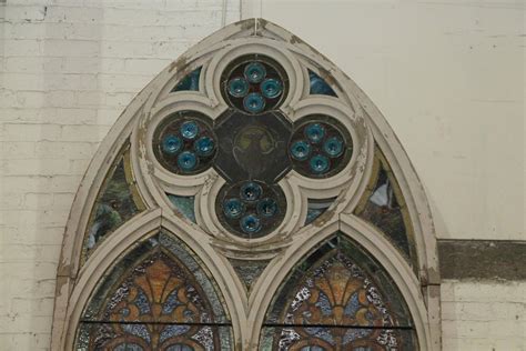 1860s Large Arched Gothic Colored Stained Glass Window