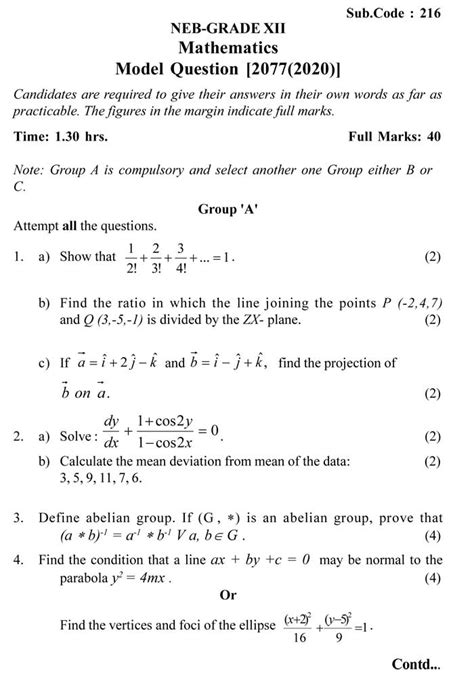 neb grade  mathematics model questions