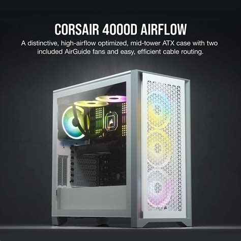 corsair  airflow tempered glass mid tower atx pc case white buy