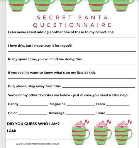 printable secret santa questionnaire printable templates