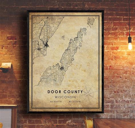 door county map print door county map wisconsin map art etsy