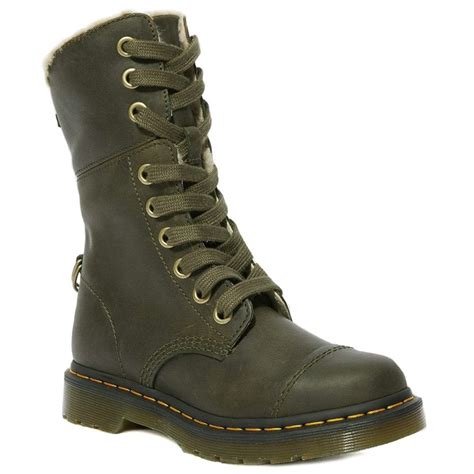 dr martens aimilita fl womens leather  eyelet boots olive