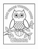 Coloring Owl Pages Printable Kids Birthday Cute Personalized Book Cartoon Print Owls Custom Adults Halloween Baby Horned Great Party Favor sketch template