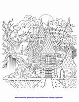 Coloring Halloween Pages Spooky Adult House sketch template