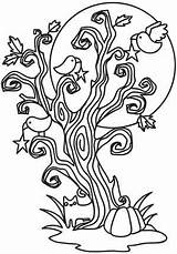 Coloring Tree Pages Spooky Halloween Embroidery Patterns Trees Printable Urban Drawing Designs Scary Silhouettes Color Template Threads Portrait Adult Steampunk sketch template