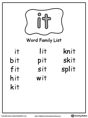word family list myteachingstationcom