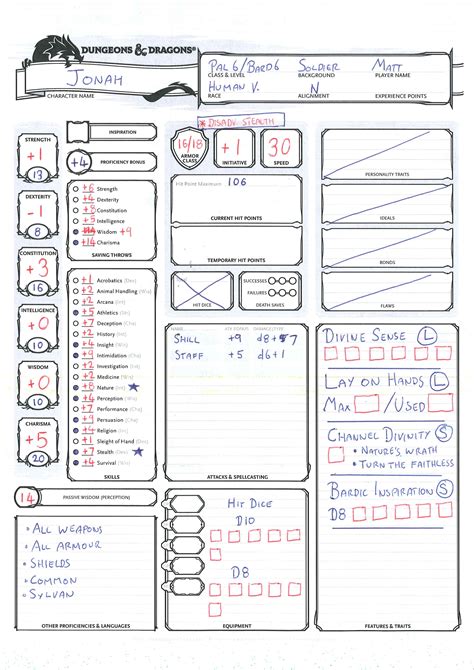 dungeons  dragons character sheet template
