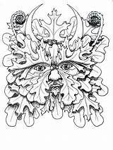 Greenman Kleurplaten Pagan Kleurplaat Mythical Pyrography Colouring Mystical Celtic Littleheksje sketch template